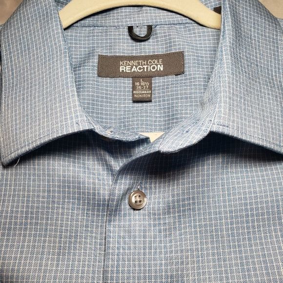 Kenneth Cole Men's Blue Checked Dress Shirt Size 16-16.5 - Picture 4 of 5